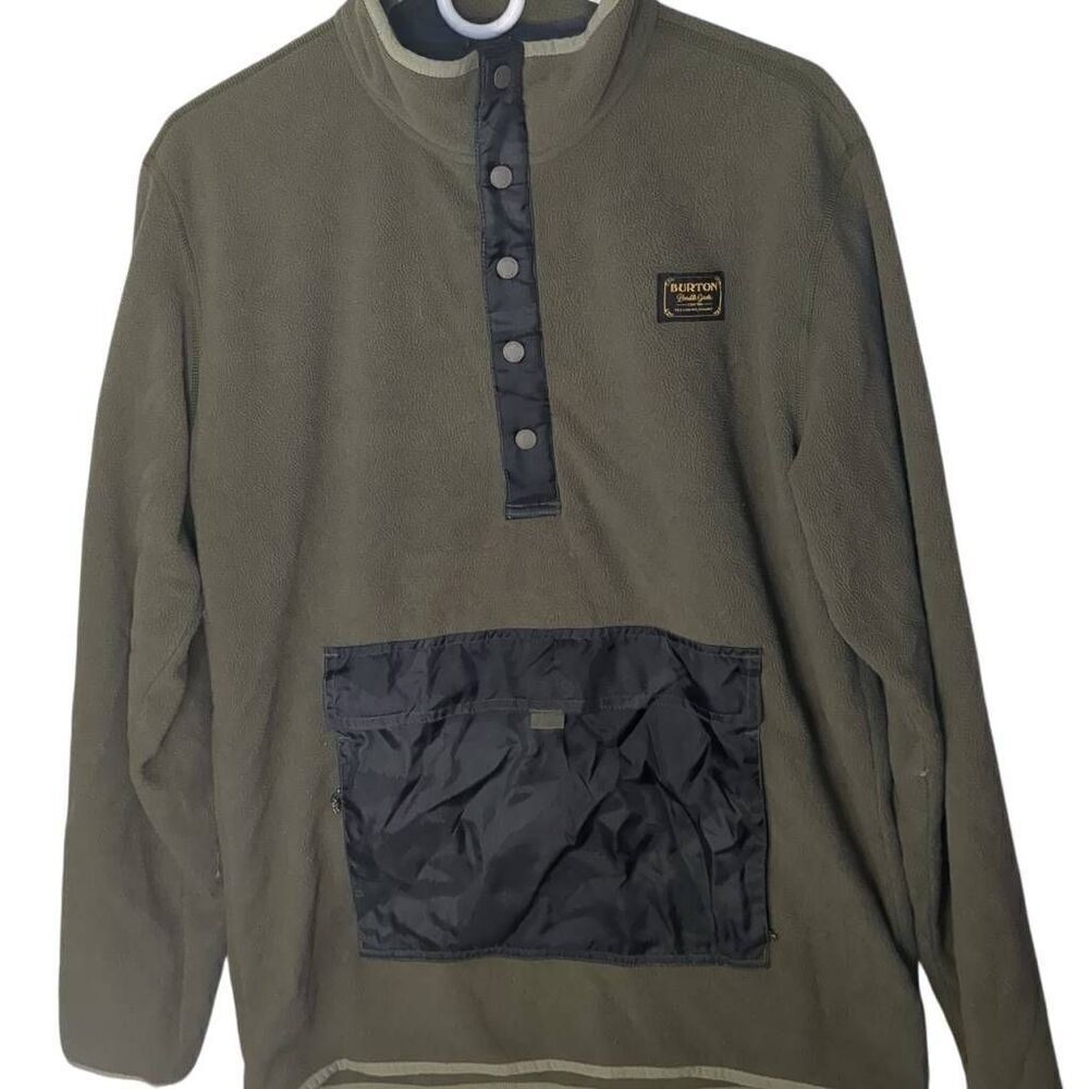 Burton Hearth Anorak Kangaroo Quarter Button Fleece Olive Camo Trim DryRide Swea